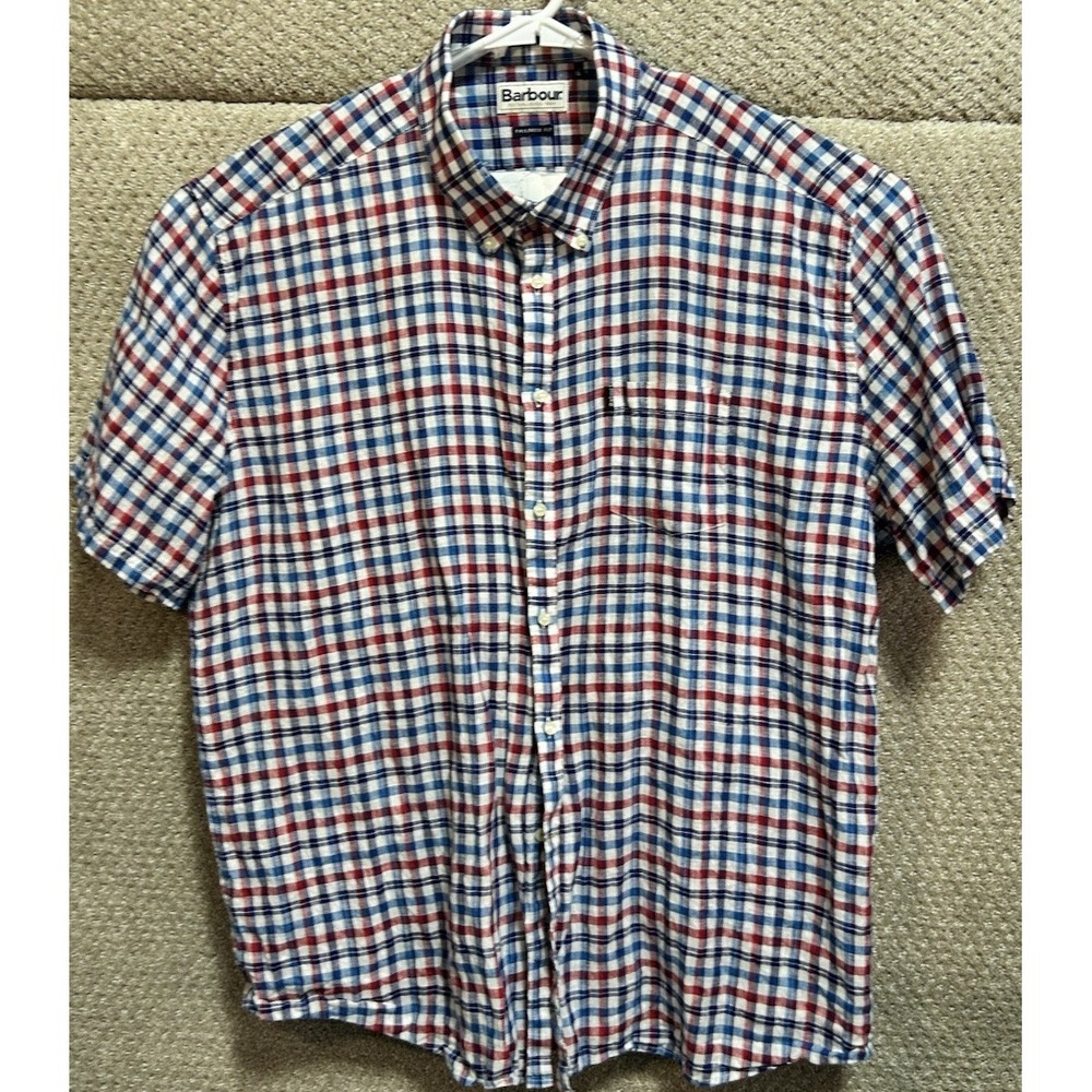 Barbour Tailored Fit Short Sleeve Button Down Multicolored Shirt Men's 2XL